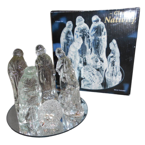 Glass Nativity 7 Piece Set #3568 Original Box Vintage Christmas - Picture 1 of 7